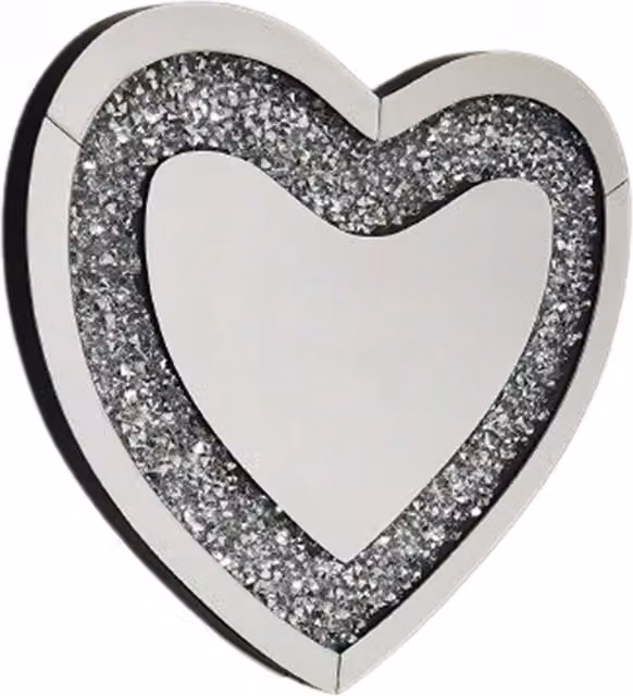 Biznest Heart Shape Crushed Diamond Crystal Wall Mirror in Silver