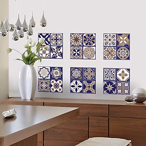 Walplus Royal Tiles Removable Self-Adhesive Wall Stickers, Mediterranean Geometric Vinyl Decals, 12 pcs, W/D/H: 20 x 20 x 20 cm – 3