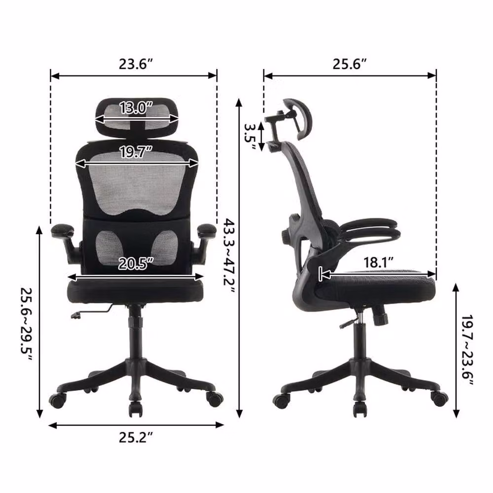 FLAVORA Ergonomic Swivel Mesh Office Chair in Black with Headrest and Armrests – 2