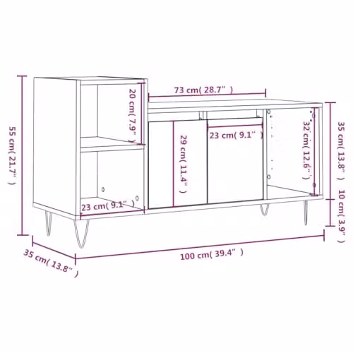 vidaXL Modern TV Cabinet in Smoked Oak, W/D/H: 100 x 35 x 55 cm – 3