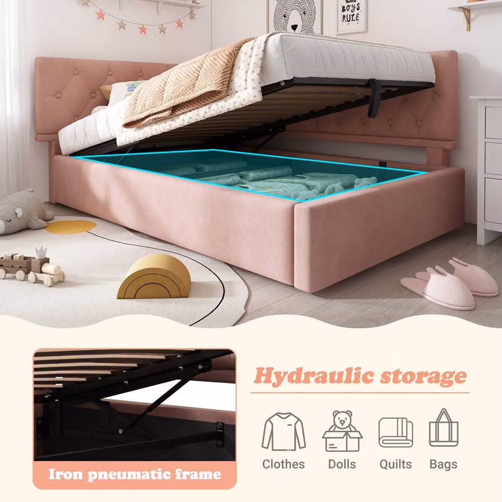 Merax L Shaped Single Sofa Daybed with Hydraulic Storage, Pink, W/D/H: 190 x 90 x 77 cm – 5
