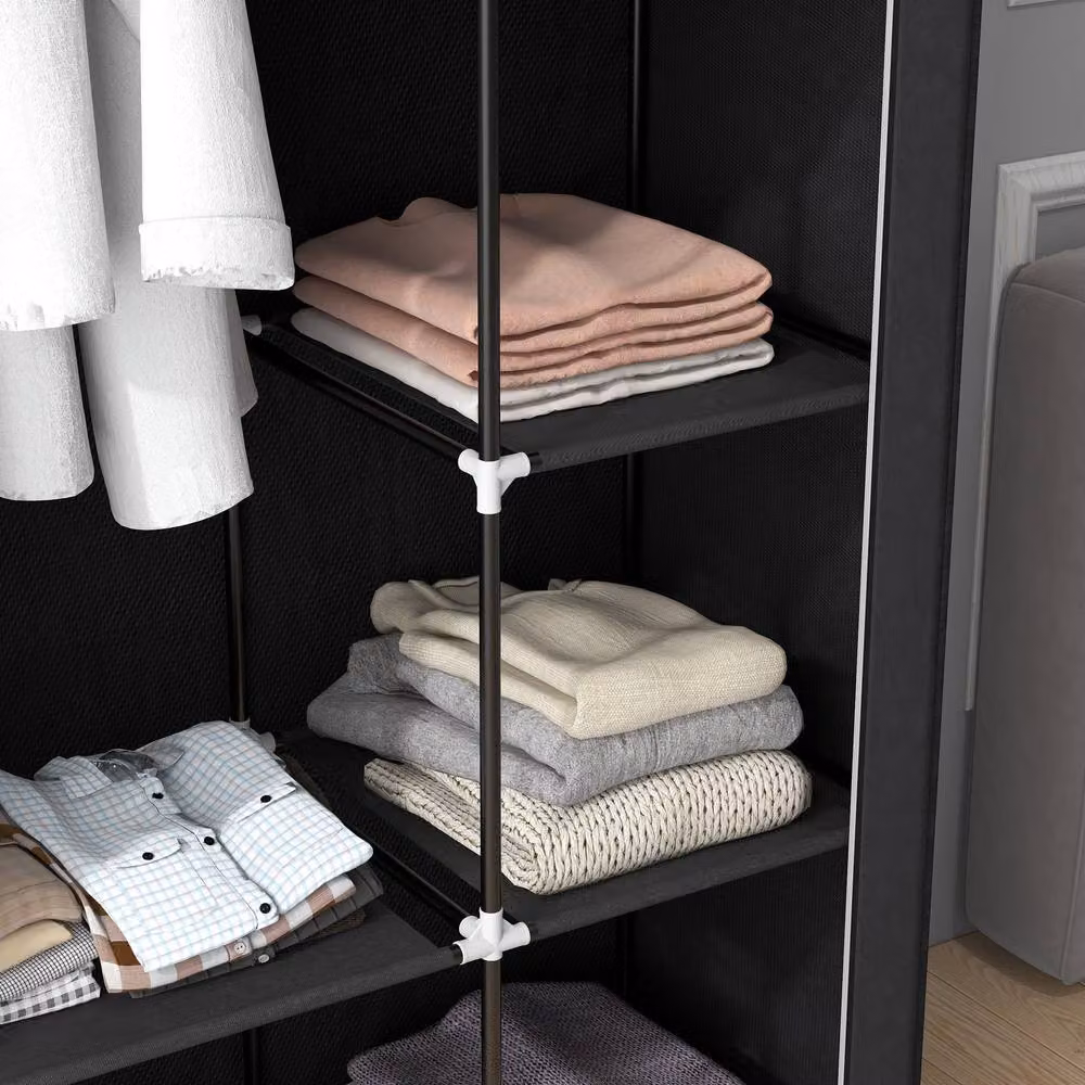 STILVORA Modern Black Roll Shutter Wardrobe with Hanging Rail and Internal Shelves – 7
