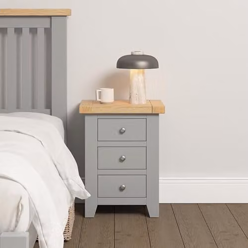 Seconique Windsor 3 Drawer Bedside Table in Grey and Oak