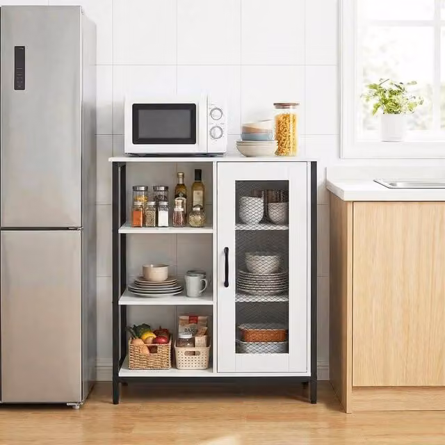 Kelvenix Modern White Metal Sideboard Storage and Buffet Cabinet