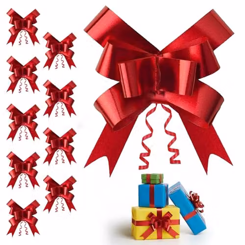 Shatchi Red Pull Bows, 10 Pack, 3 cm Diameter for Wedding, Party and Christmas Decor – 1