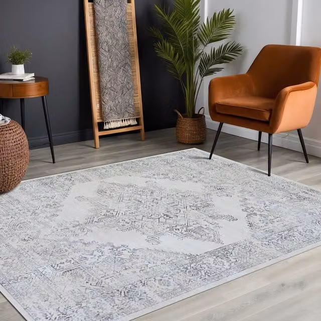 Livabliss Roma Vintage Boho Machine Woven Rug in Grey, Beige and White, W: 200 cm, D: 275 cm