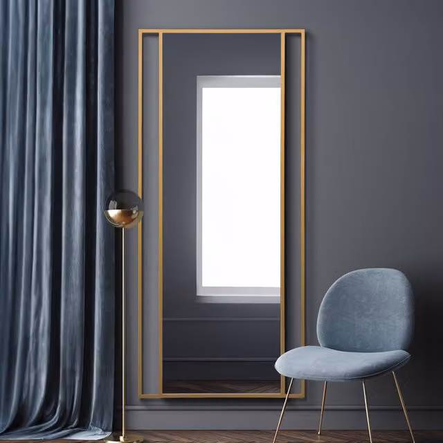 MirrorOutlet Senestra Modern Rectangular Metal Leaner Wall Mirror in Gold, Height: 200 cm