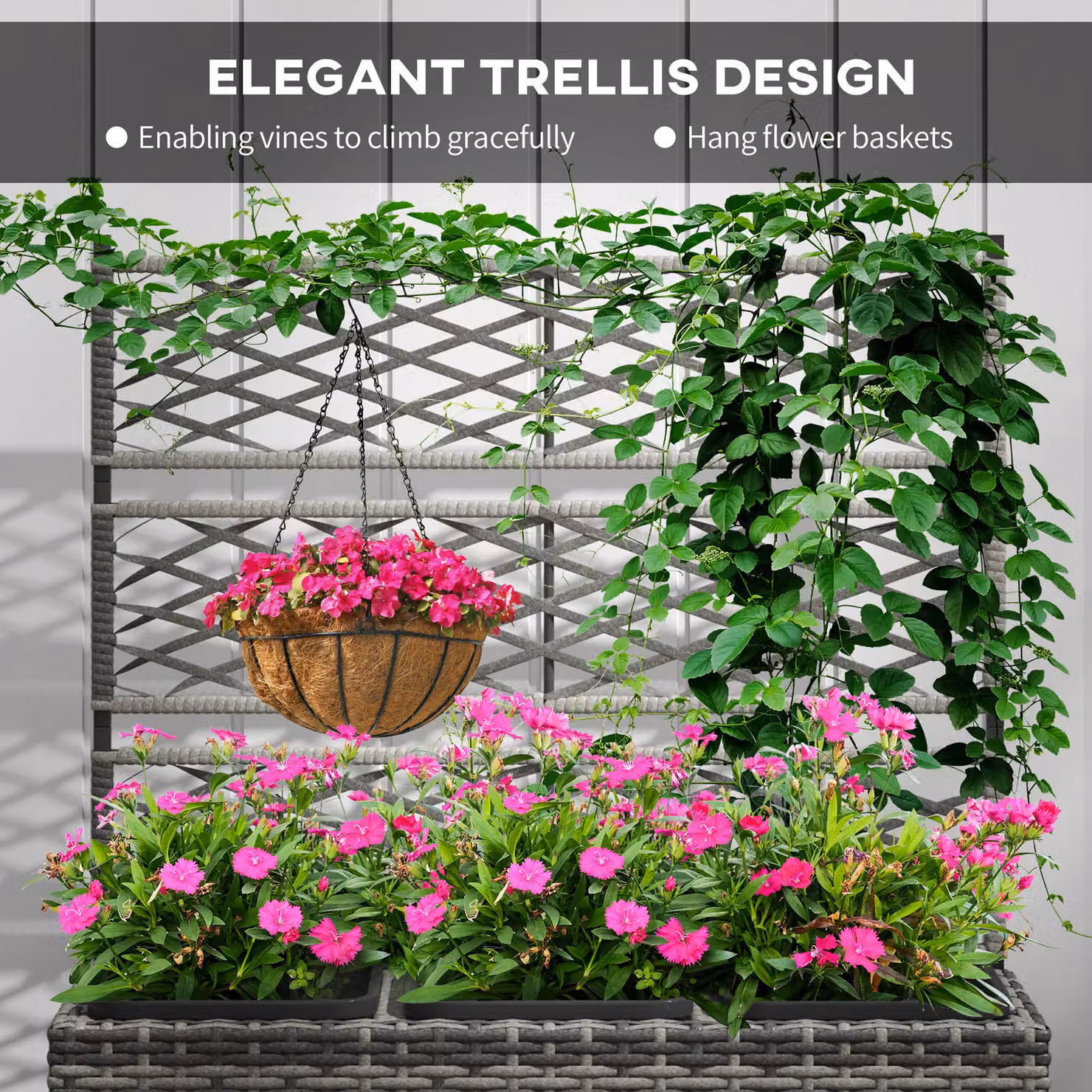 Outsunny Rattan Planter with Trellis for Climbing Plants, Light Grey, H x W x D: 107 x 84 x 30 cm – 4
