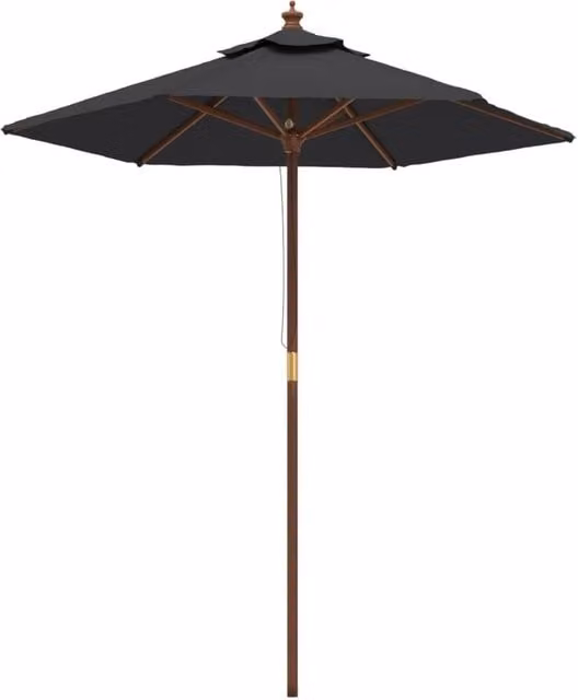 Berkfield Home Garden Parasol with Wooden Pole and Black Polyester Canopy, W: 231 cm, H: 196 cm