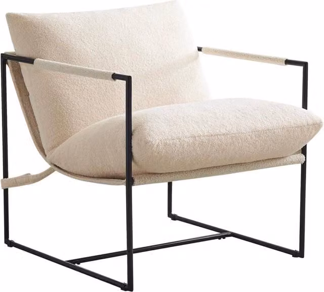 KORVIXA Modern Lounge Armchair in White Bouclé Fabric with Metal Frame