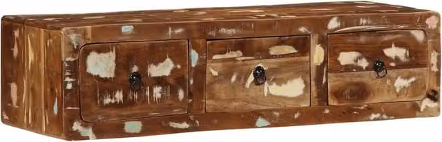 Berkfield Home Wall-mounted TV Cabinet in Brown Reclaimed Solid Wood, W/D/H: 100 x 32 x 25 cm