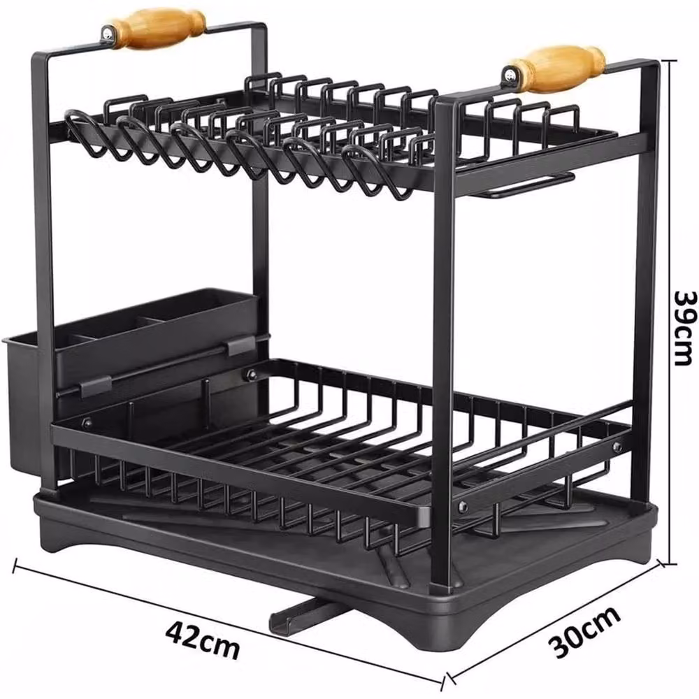 EONLION 2 Tier Kitchen Sink Dish Drainer Rack with Cutlery Holder, Black, Width: 100 cm – 2