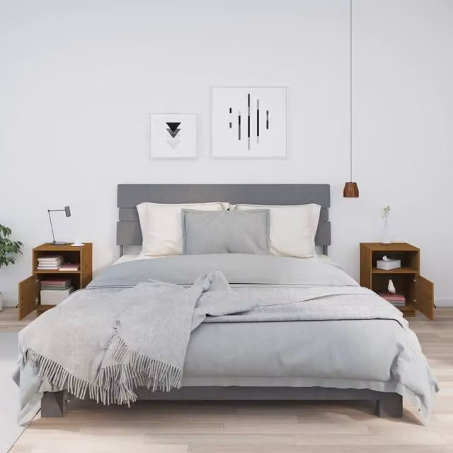 Berkfield Home Beautiful Set of 2 Solid Wood Bedside Cabinets, Honey Brown, W: 40 cm, D: 34 cm, H: 55 cm