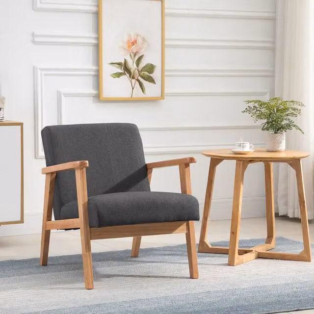 HOMCOM Retro Armchair with Rubberwood Legs in Dark Grey
