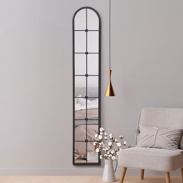 MirrorOutlet Arcus Slim Framed Metal Arch Leaner Wall Mirror in Black, Height: 170 cm, Width: 30 cm, Depth: 3 cm