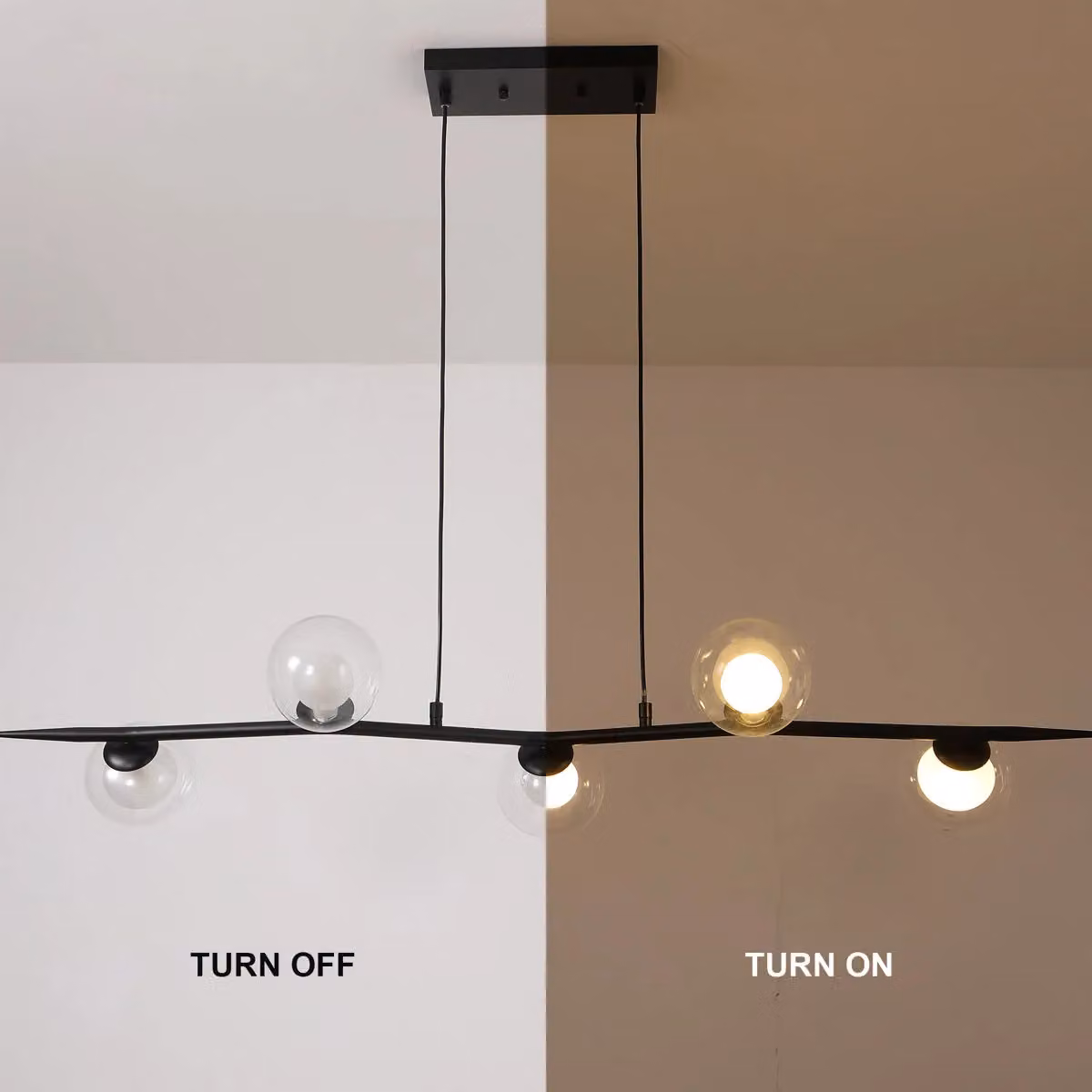 Garwarm 5-Light Linear Kitchen Island Pendant in Black with Transparent Glass – 3