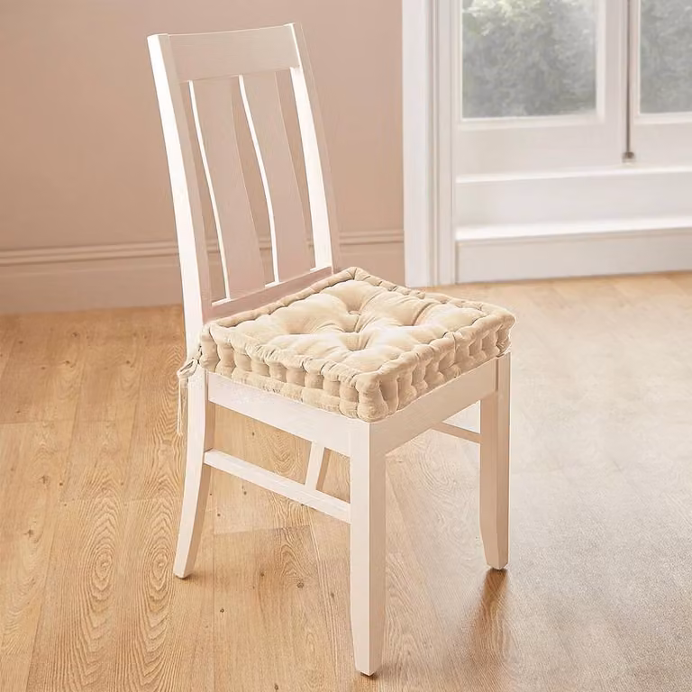 Coopers of Stortford Reversible Square Dining Chair Booster Cushions in Beige Cotton Velvet