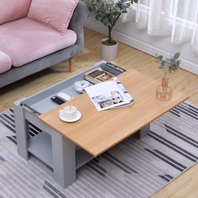 HMD Grey Sliding Coffee Table with Bottom Shelf and Lift Mechanism