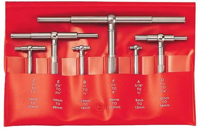 Starrett 6 Piece Telescopic Gauge Set, 8-150mm, Red and Silver