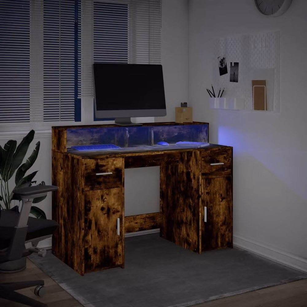 Berkfield Gaming Home Office Desk with LED Lights in Smoked Oak Brown, W/D/H: 120 x 55 x 91 cm – 4