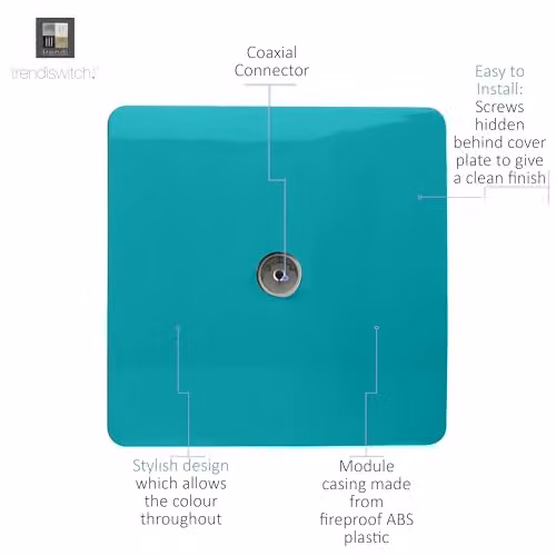 Trendi Switch 1 Gang Female Co-Axial Flush Television Socket in Bright Teal – 2