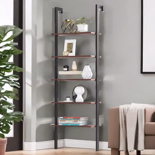 Rafaelo Mobilia 5 Tier Wall Mounted Ladder Storage Shelf in Brown
