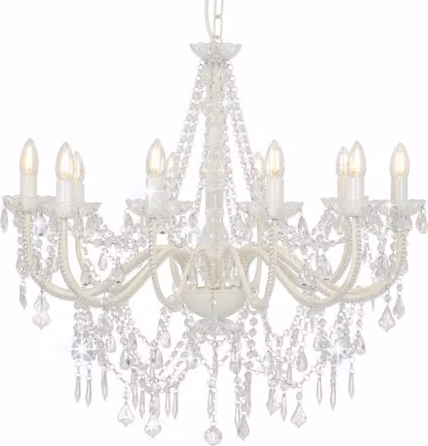 Berkfield Home White Crystal and Metal Suspended Chandelier for 12 x E14 Bulbs