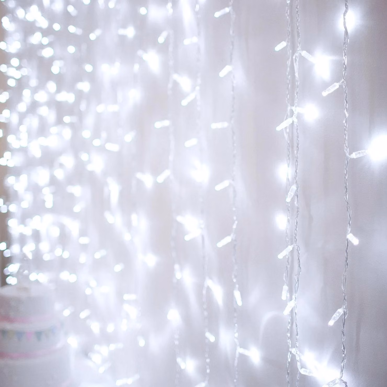 Lights4fun Core Connect White Connectable Curtain Lights with Clear Cable, W: 6 m, H: 3 m