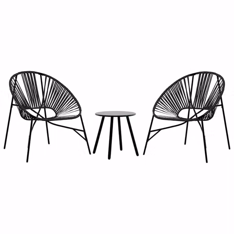 Berkfield Home Beautiful Garden Chair Set of 3 in Black Poly Rattan with Metal Frame