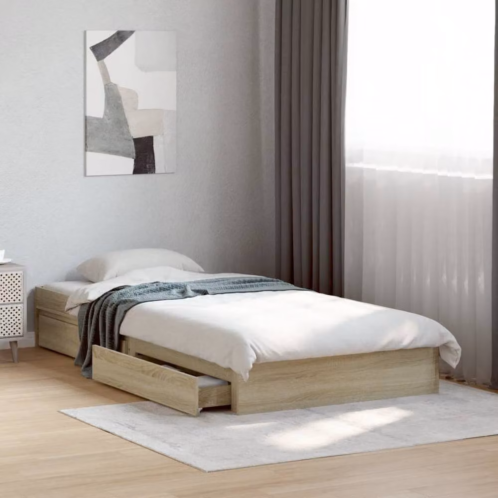 Berkfield Home Modern Bed Frame with Drawers in Light Oak, W/D/H: 100 x 200 x 102 cm – 2