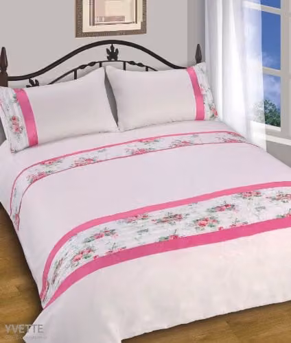 Intimates Yvette Pink Luxury Floral Embroidered Duvet Cover Bedding Set, W/D/H: 200 x 220 cm