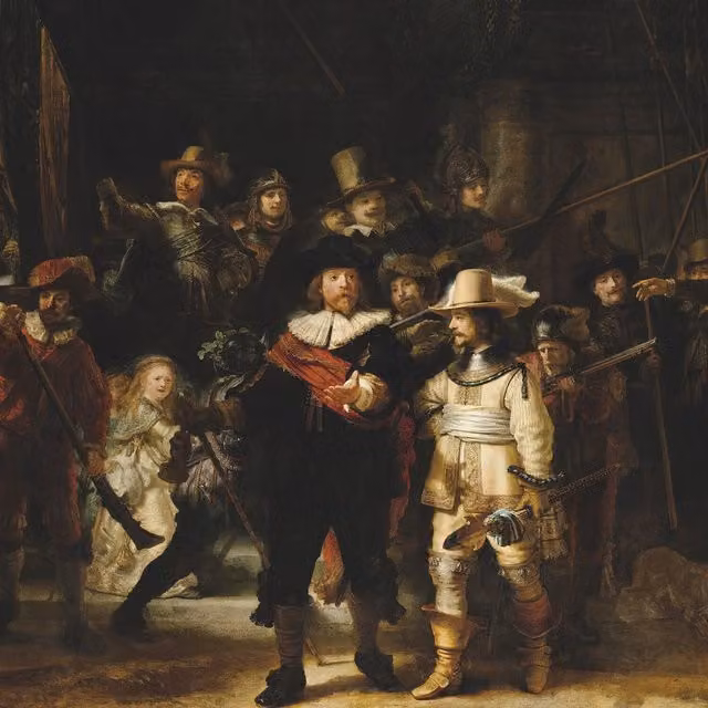 The Night Watch Classic Wall Mural in Black and Multicolour