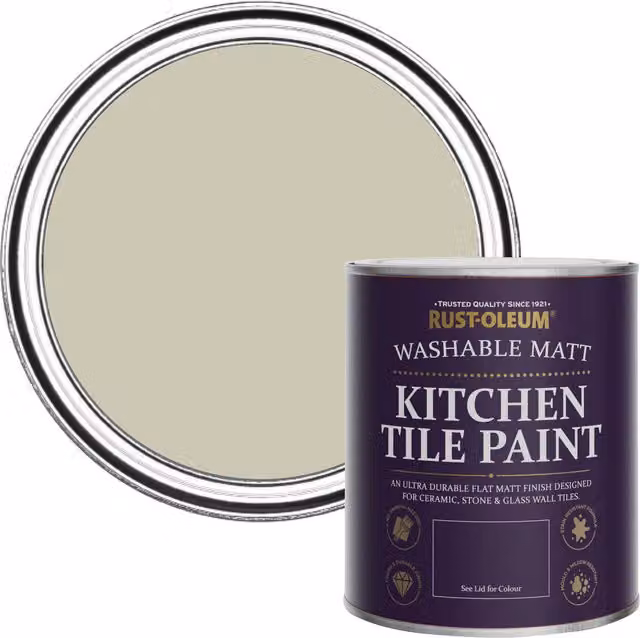 Rust-Oleum Grey Water-Based Kitchen Tile Paint in a Matt Finish, 750 ml – 1