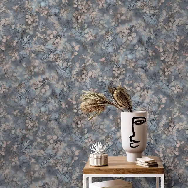 Erismann Blue Botanical Floral Flower Wallpaper Roll