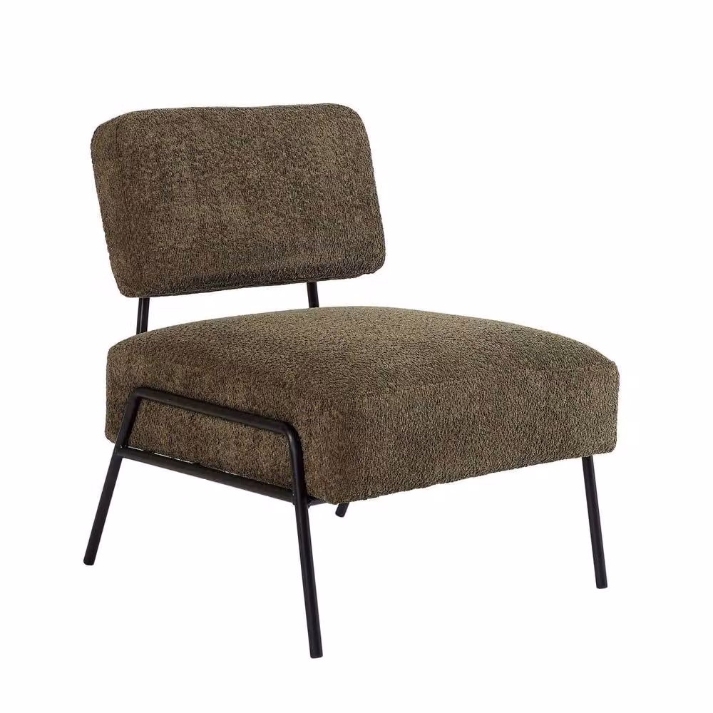 Home Source Modern Bouclé Accent Lounge Chair with Black Metal Legs in Green – 2
