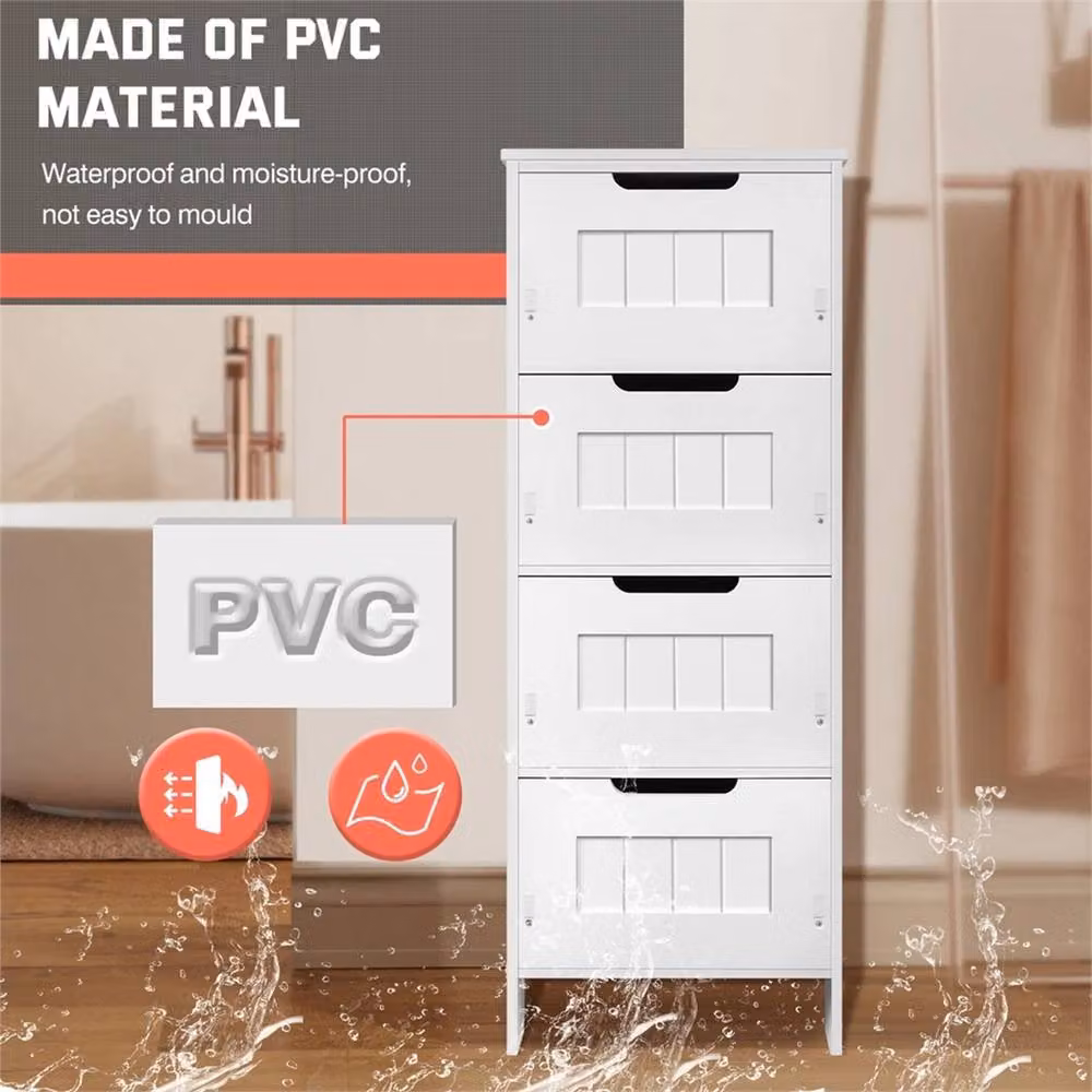 NESTLUNE 4 Drawer PVC Bedside Cabinet in White for Bathroom and Bedroom, W: 100 cm, D: 15 cm – 2