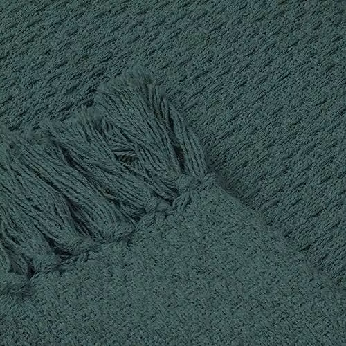 Drift Home Green Woven Cotton and Polyester Throw with Fringes, W/D/H: 200 x 200 x 1 cm – 4