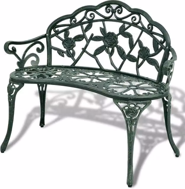 Berkfield Home Floral Garden Bench in Matt Green Cast Aluminium, Width: 100 cm – 1