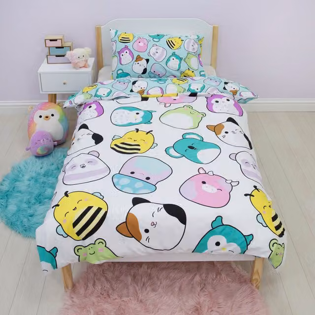Squishmallows Reversible Microfibre Single Duvet Cover and Pillowcase Set, Multicolour, W/D/H: 135 x 200 cm and 90 x 200 cm – 1