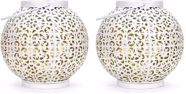 FLAVORA 2 Pack White Sphere Solar Garden Lanterns in Metal – 1