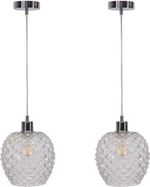 First Choice Lighting Baine Set of 2 Pendant Lights with Transparent Glass and Chrome Fittings – 1