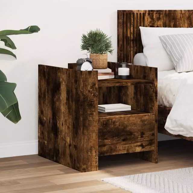 Berkfield Home Bedside Cabinet in Smoked Oak Brown, W/D/H: 45 x 50 x 50 cm