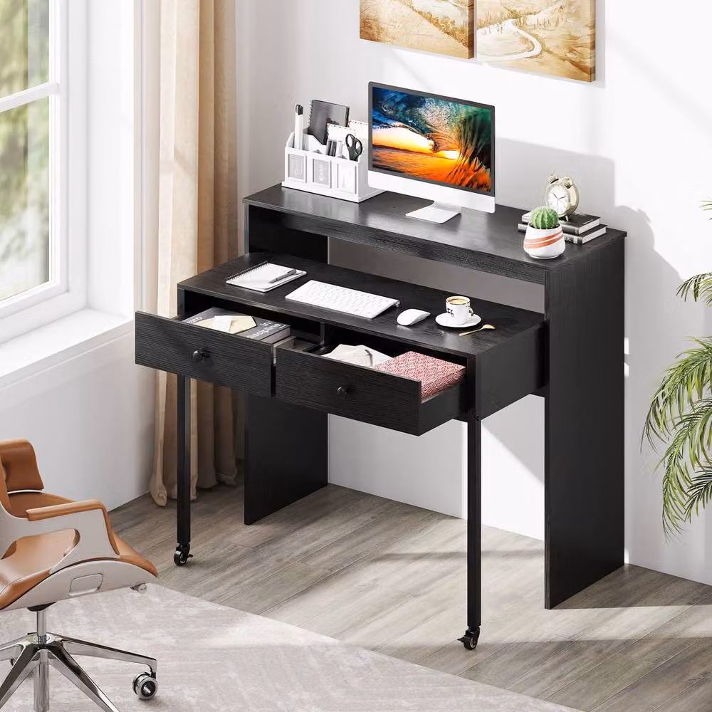 Costway Extendable Computer Desk with Drawers in Black – 4