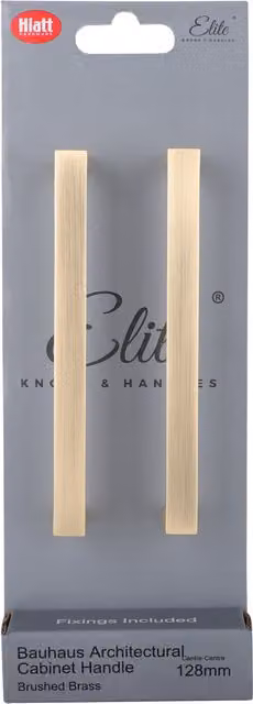 Elite Knobs & Handles Pack of 2 Brushed Brass Bauhaus Architectural Bar Cabinet Handles, 128mm
