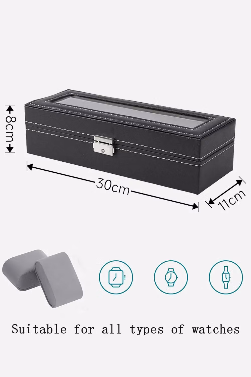 Living and Home Faux Leather Watch Display Case and Jewelry Storage Box in Black – 5