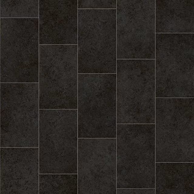 Leoline Black Tile Effect Cushion Backed Vinyl Flooring Sheet, 200 x 200 cm