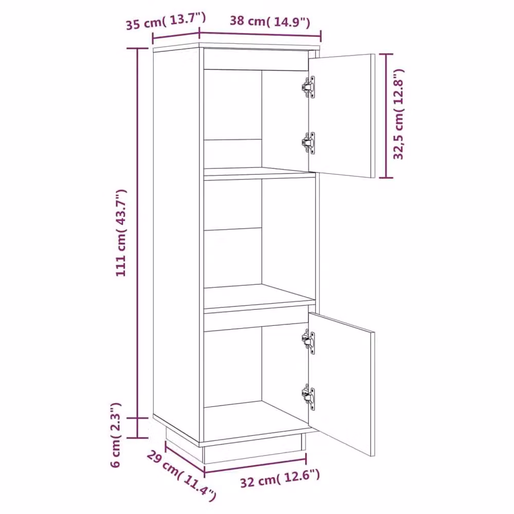 Berkfield Home Highboard in Honey Brown, Solid Pine Wood, W/D/H: 38 x 35 x 117 cm – 5