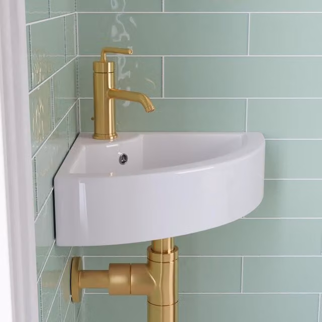 Dprodo White Ceramic Corner Wall Mounted Counter Sink with Overflow W/D/H: 40 x 32 x 13 cm – 1