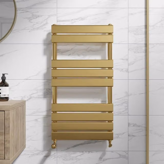 Bathwell Gold Flat Panel Heated Towel Radiator, W/H: 95 x 50 cm
