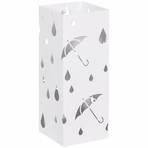 HOMCOM Metal Umbrella Stand with 4 Hooks and Removable Drip Tray, White – 1
